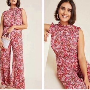 ALI & JAY Red and Pink Floral Jumpsuit with Ruffled Collar